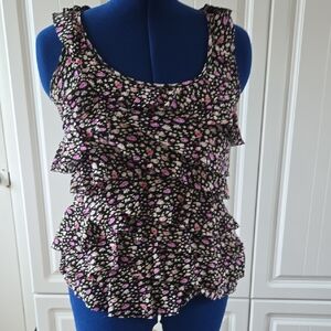 Express Brown and Black Ruffled Fitted Tank Top